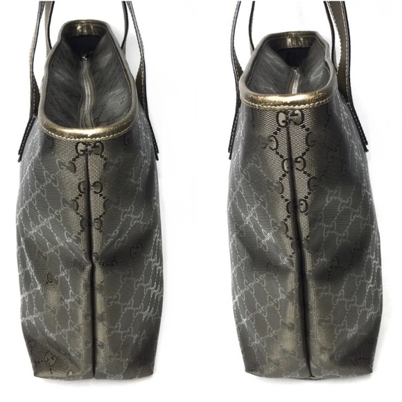 Authentic Gucci khaki green coated monogram canvas tote bag - Picture 14 of 16